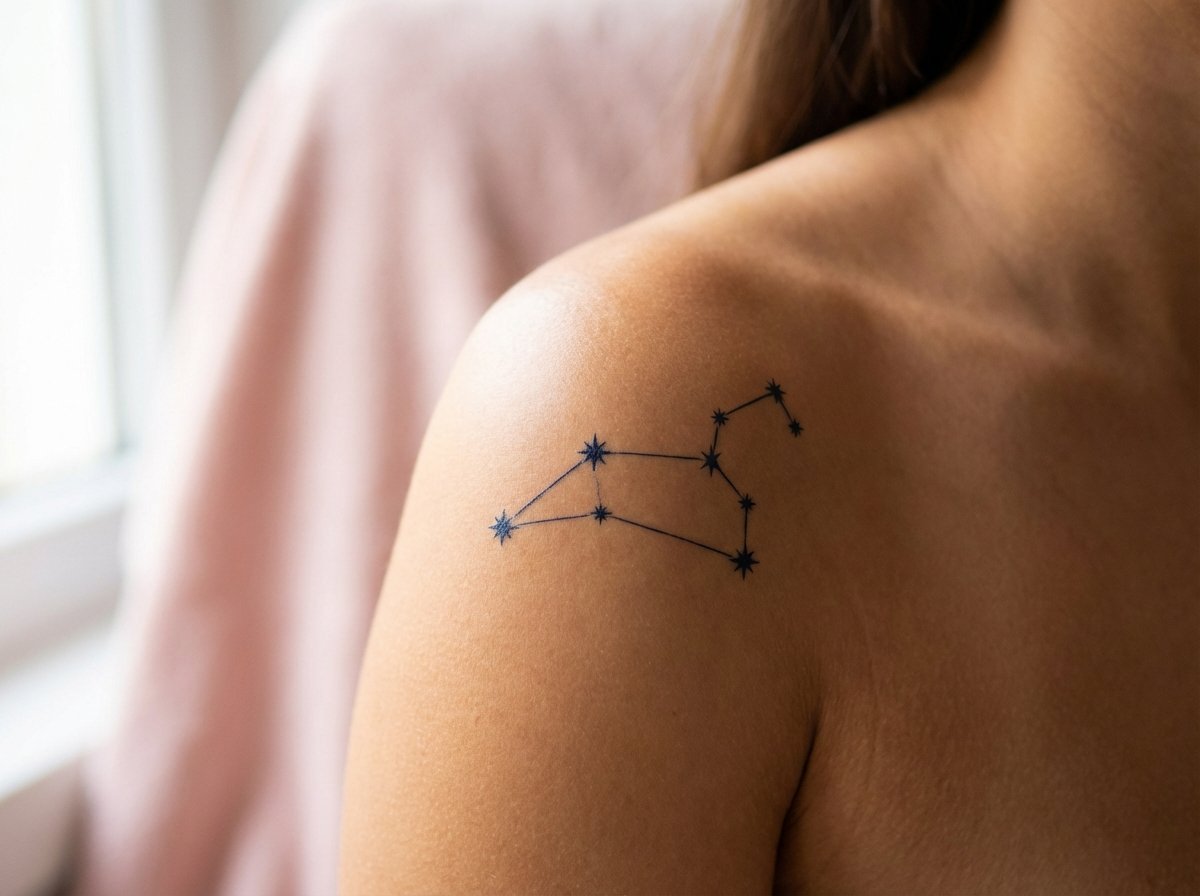 Realistic jagua temporary tattoo close-up — deep blue-black on skin